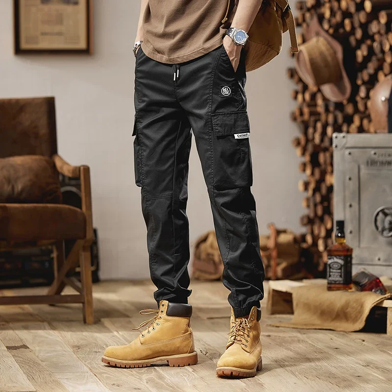 

Tactical Khaki Cargo Pants Men Summer Fashion Multiple Pockets Slim Fit Elastic Waist Joggers Trousers