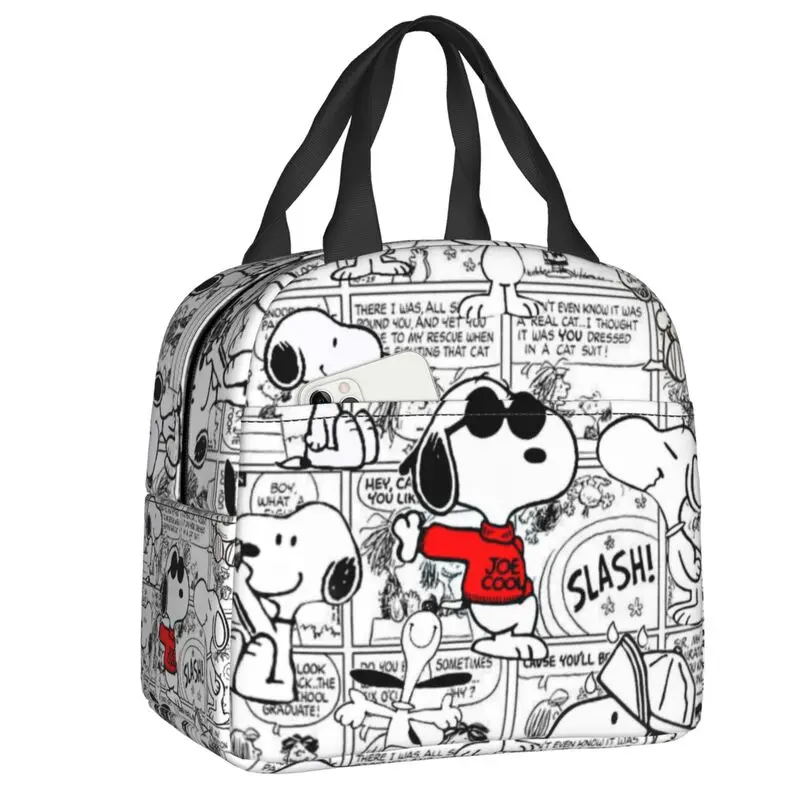 

Custom S-Snoopys Retro Resuable Lunch Boxes for Women Waterproof Comic Design Movie Cooler Thermal Food Insulated Lunch Bag Work