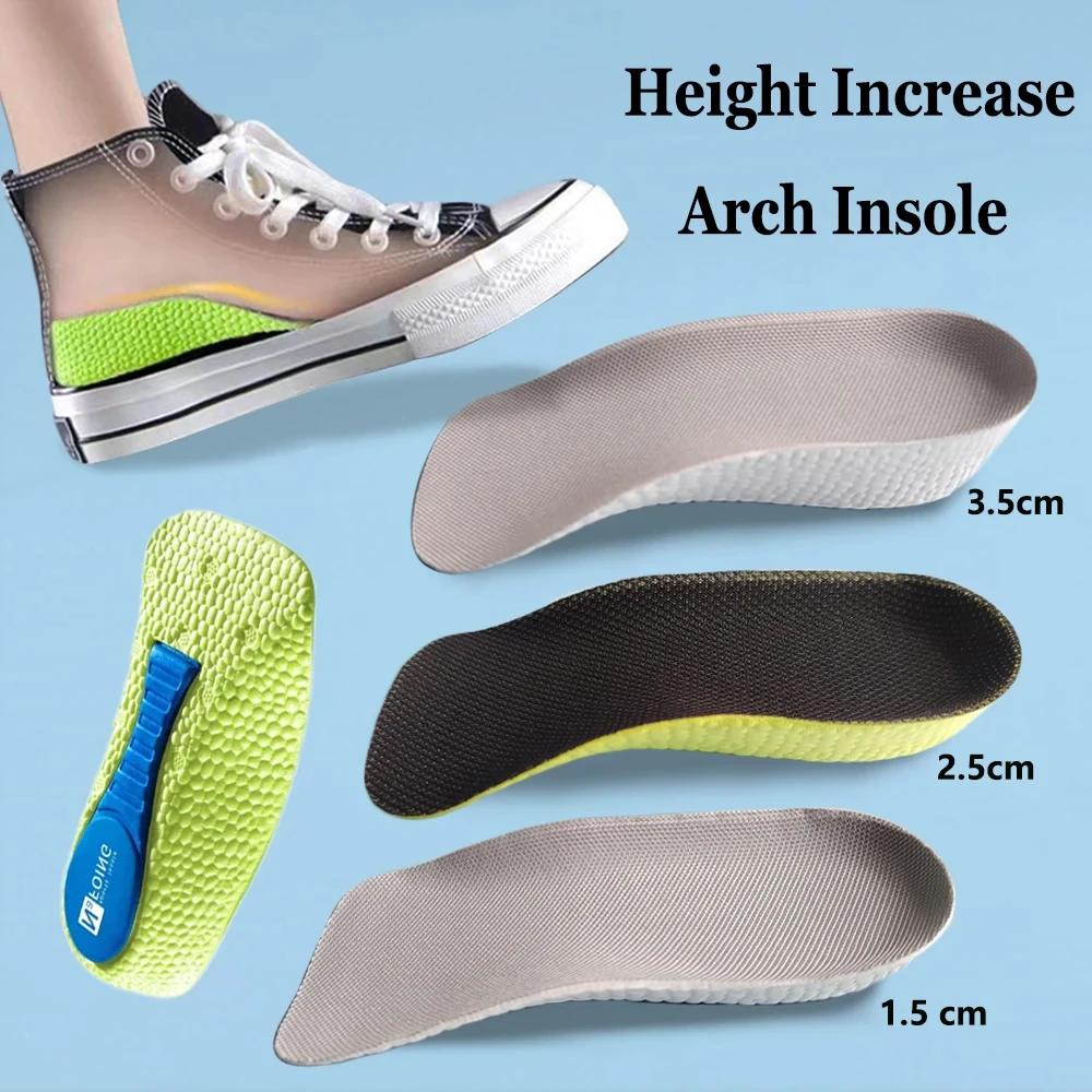 Height Increase Insoles Men Women Shoes Flat Feet Arch Support Orthopedic Insoles Sneakers Heel Lift Memory Foam Soft Shoe Pads