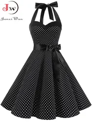 Vintage Dress Women Summer Sexy Polka Dot Print Halter Party Dresses Vestidos Robe Retro Rockabilly Y2K Dress