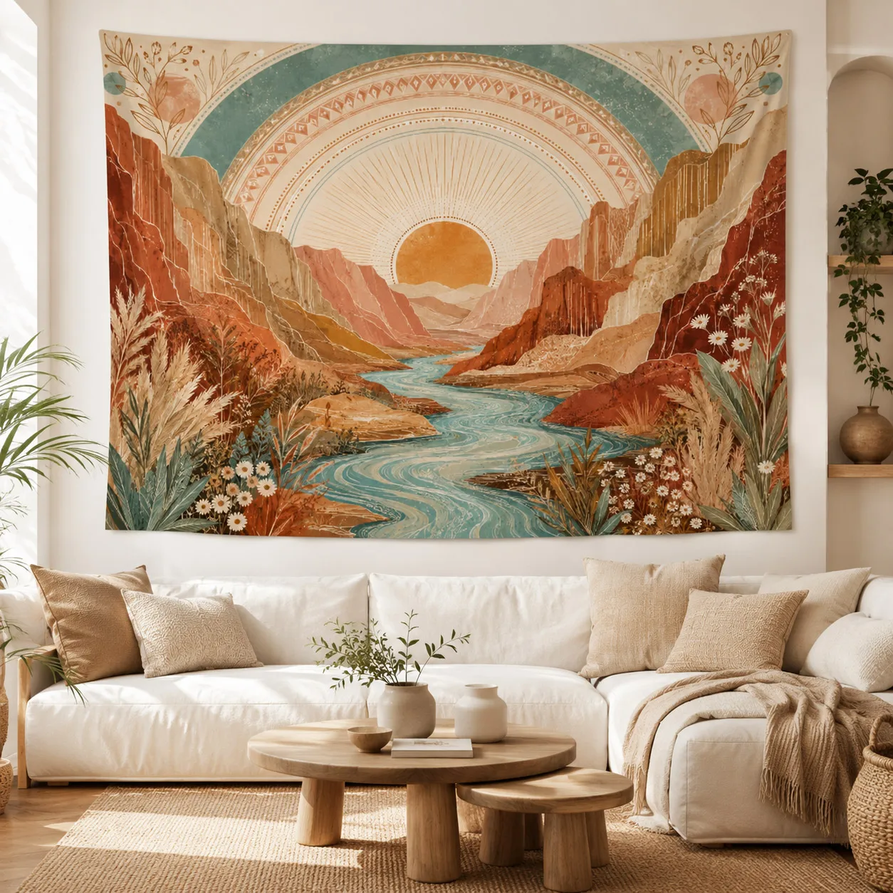Boho Sunset Wall Tapestry Canyon Landscape Hanging Blanket Aesthetic Room Decor Backdrop Fabric Gift for Birthday