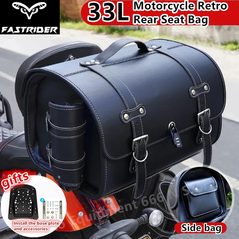 33L Universal Motorcycle Retro Rear Seat Bag Large Motorcycle Trunk Scooter Electric Vehicle Helmet Storage Bag Saddle Bag