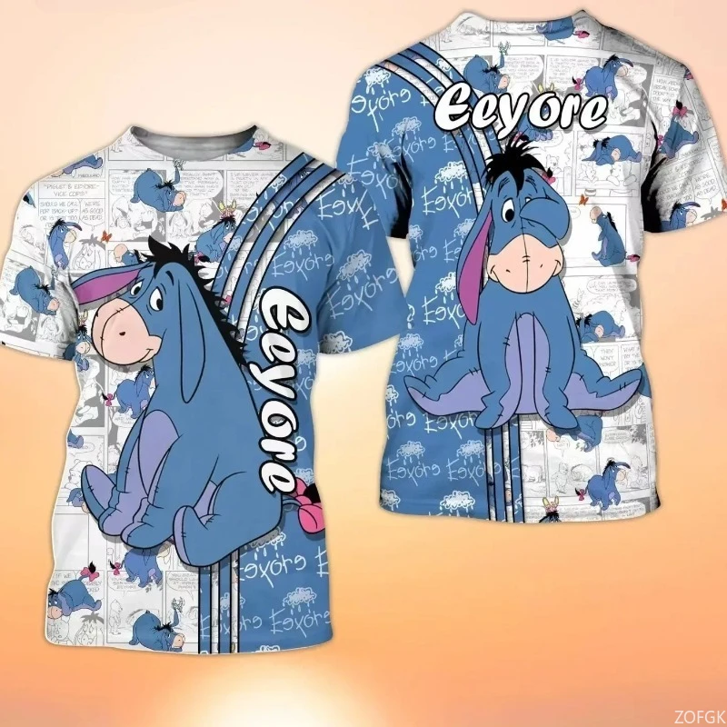 

Summer Trendy New Cartoon Blue Yi'er Donkey 3D Men's and Women's Loose Round Short Sleeves
