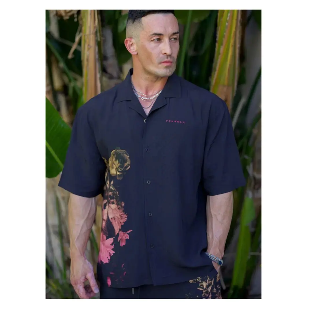 

Summer New Men's Fallow Short Sleeve Button Down Lapel Shirt Resort Holiday Hawaiian Style 3d Digital Printing Oversized Tops