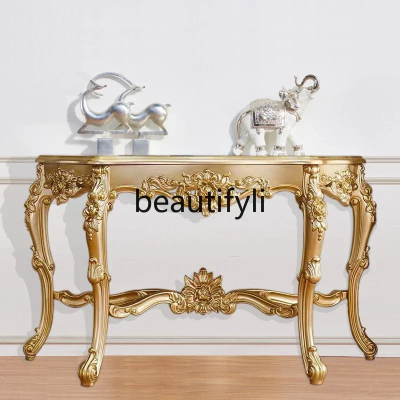 

Solid wood carving flower entrance table American foyer cabinet 1.6 meters large decorative table back a few meters