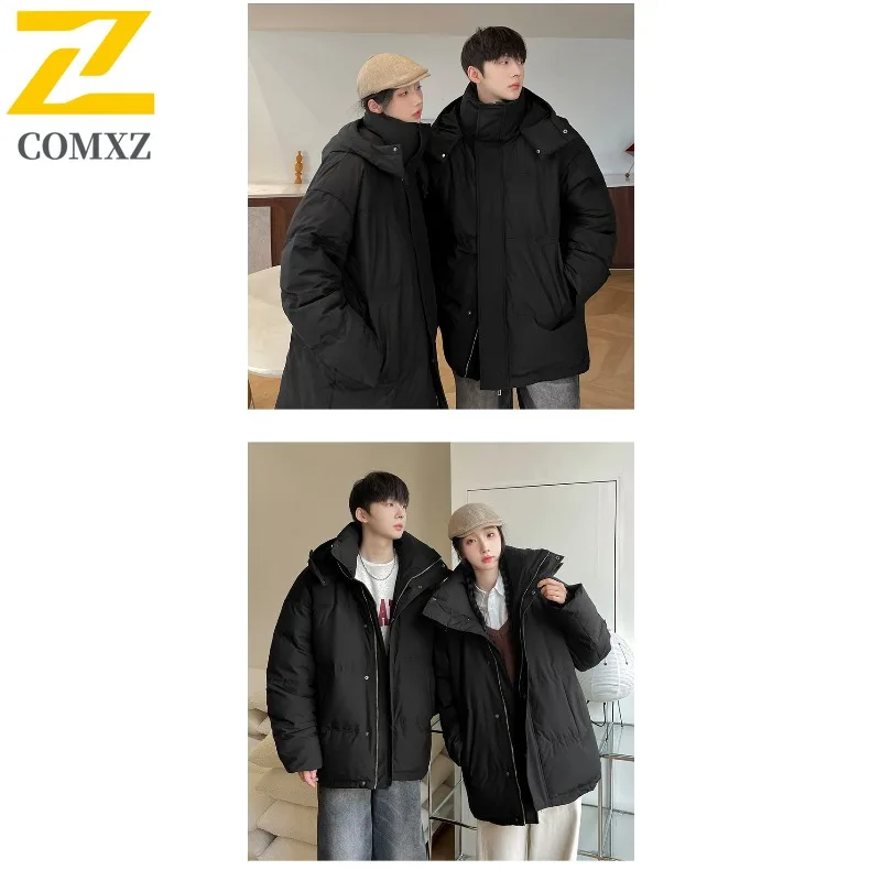 COMXZ الرجال سترة مبطنة بالقطن 2025 هونغ كونغ العصرية العلامة التجارية فضفاضة سميكة الدافئة التزلج سترة منفوخة الشارع الحد الأدنى أسفل سترة #6
