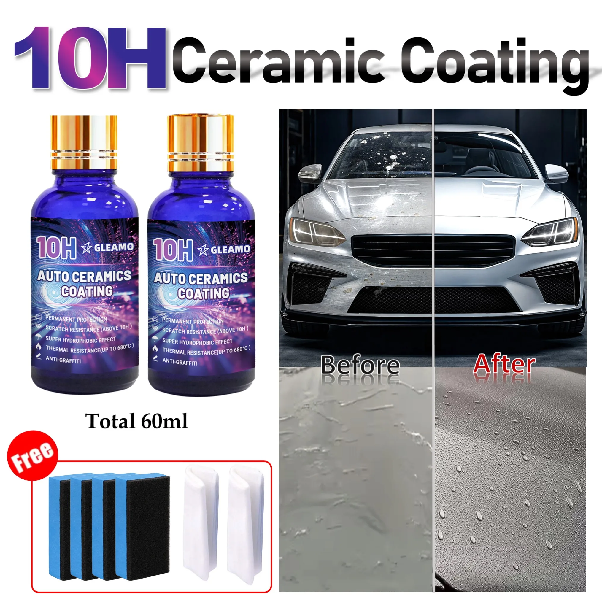 

Керамическое автомобильное покрытие 10 часов, жидкое покрытие, нанокристаллический гидрофобный слой, длительный эффект, предотвращает появление царапин и пятен
