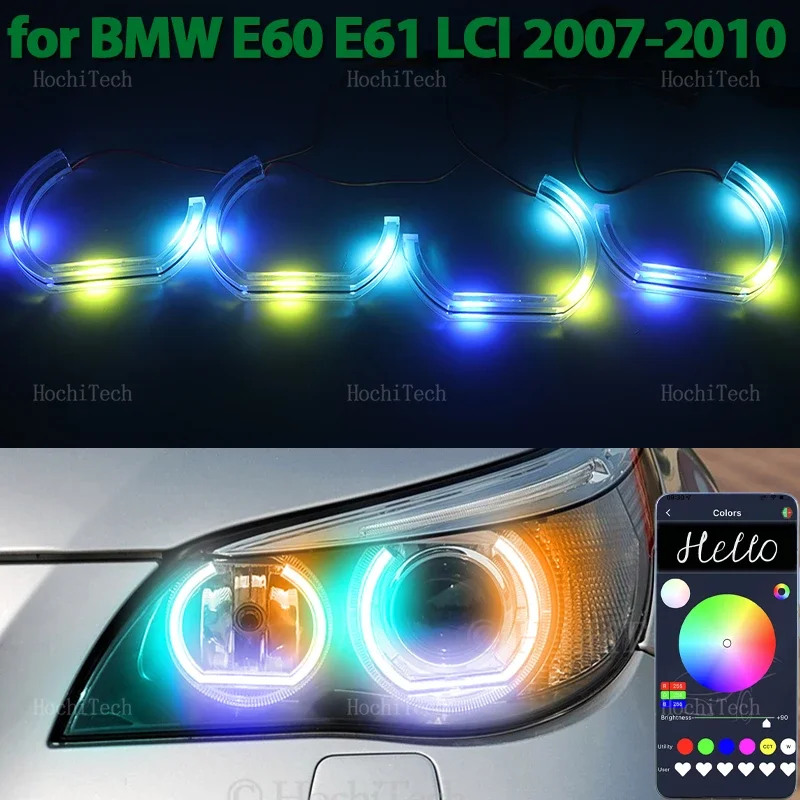 

For BMW E60 E61 facelift 2007-2010 Flowing multi-colored Ring Angel Eyes RGB M4 Style LED App control turn signal light