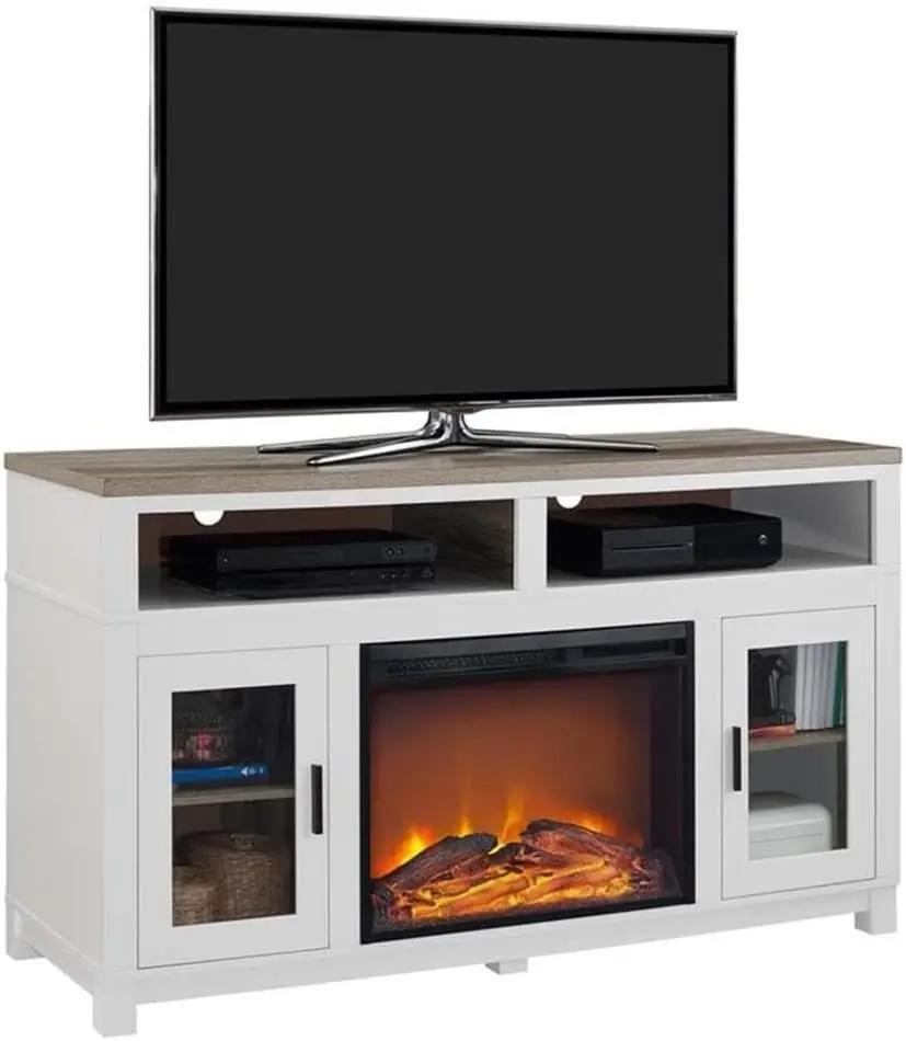 Carver Fireplace TV Stand for TVs up to 60 Inch, Replaceable Electric Fireplace Insert Heater, Remote Control