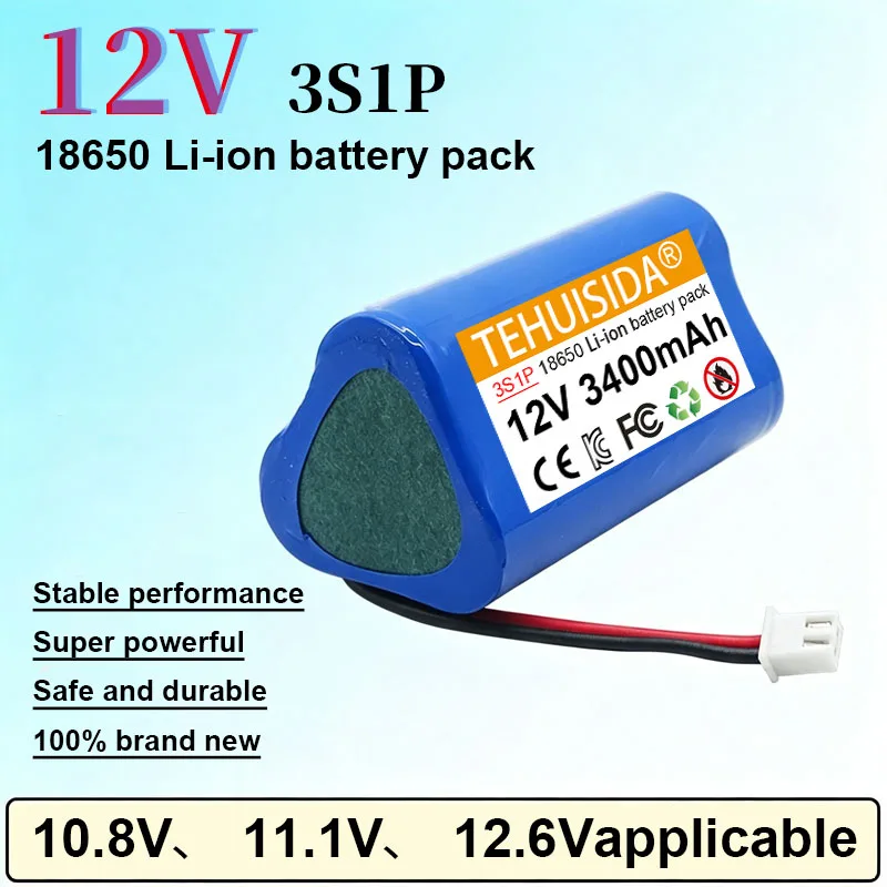 18650 Lithium Battery Pack 11.1V 12.6V 3400mAh Outdoor Audio Led Light Handheld Stick Light Fascia Gun Ball Machine 12V Battery
