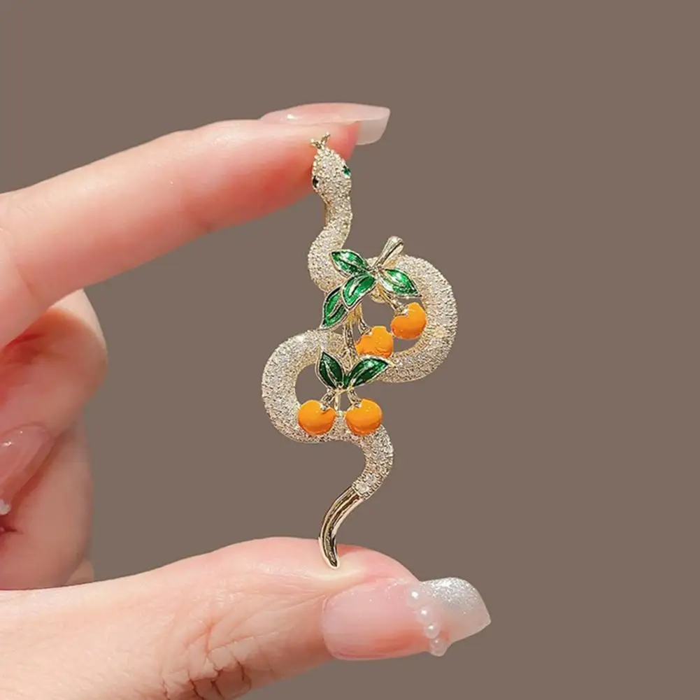 New Year Snake Brooch Good Luck Symbol Persimmon Rhinestone Decor Chiense Zodiac Year of The Snake Clothes Pin Party Brooch