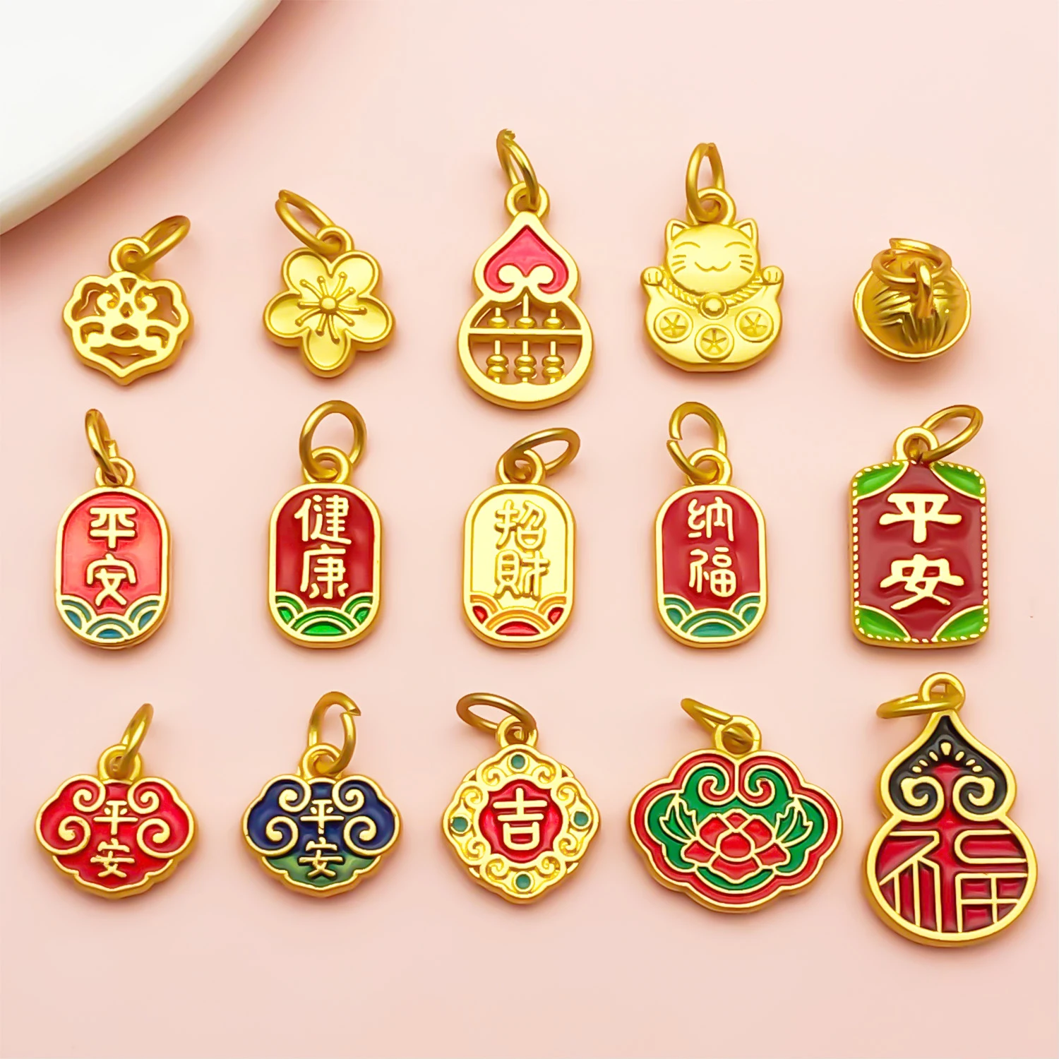 10/15pcs Antique & Sand-Gold Alloy Pendants for Wealth, Prosperity, and Good Fortune. DIY Chinese-style Charms for Bracelets - view 5