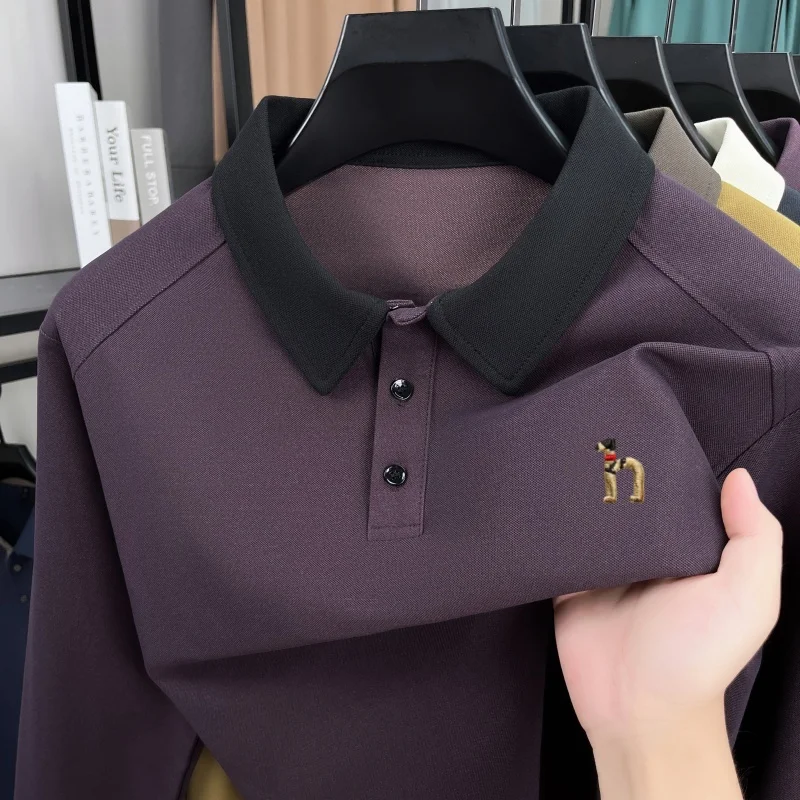 Hochwertiges Luxus-Langarm-Poloshirt für Herren, Frühling-Herbst, neuer Trend, Markenprodukt mit niedlicher Hundestickerei, koreanisches Casual-T-Shirt mit Reverskragen. – Detail 12