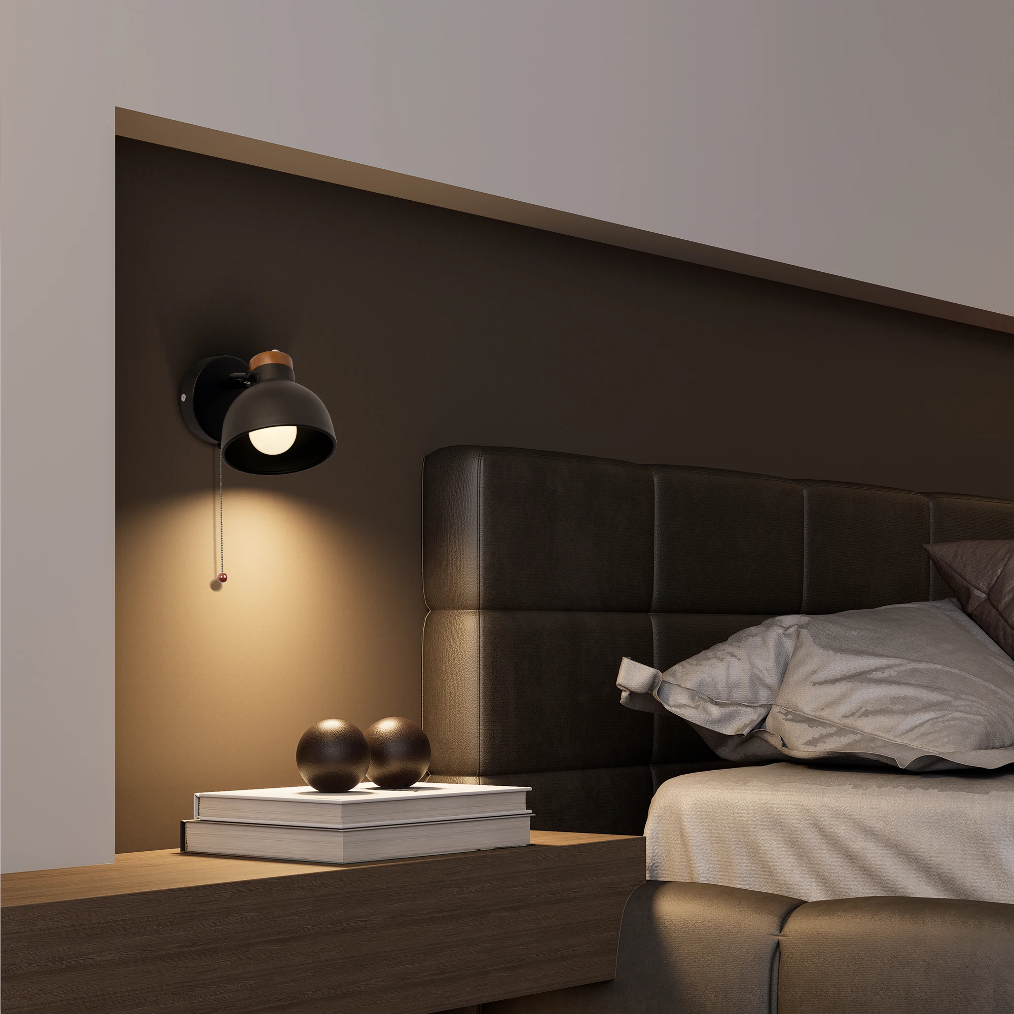 Aisilan 7W LED Bedside Wall Lamp E12 E14 Bulb Wall Light Indoor with Pull Cord Switch Adjustable Wall Sconce for Bedroom
