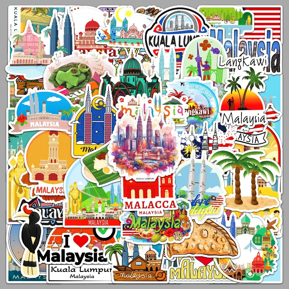 10/50pcs Travelling Style Malaysia Decor Adhesive Stickers Album Hand Account Decor Petronas Twin Towers Scenic Landmark Sticker