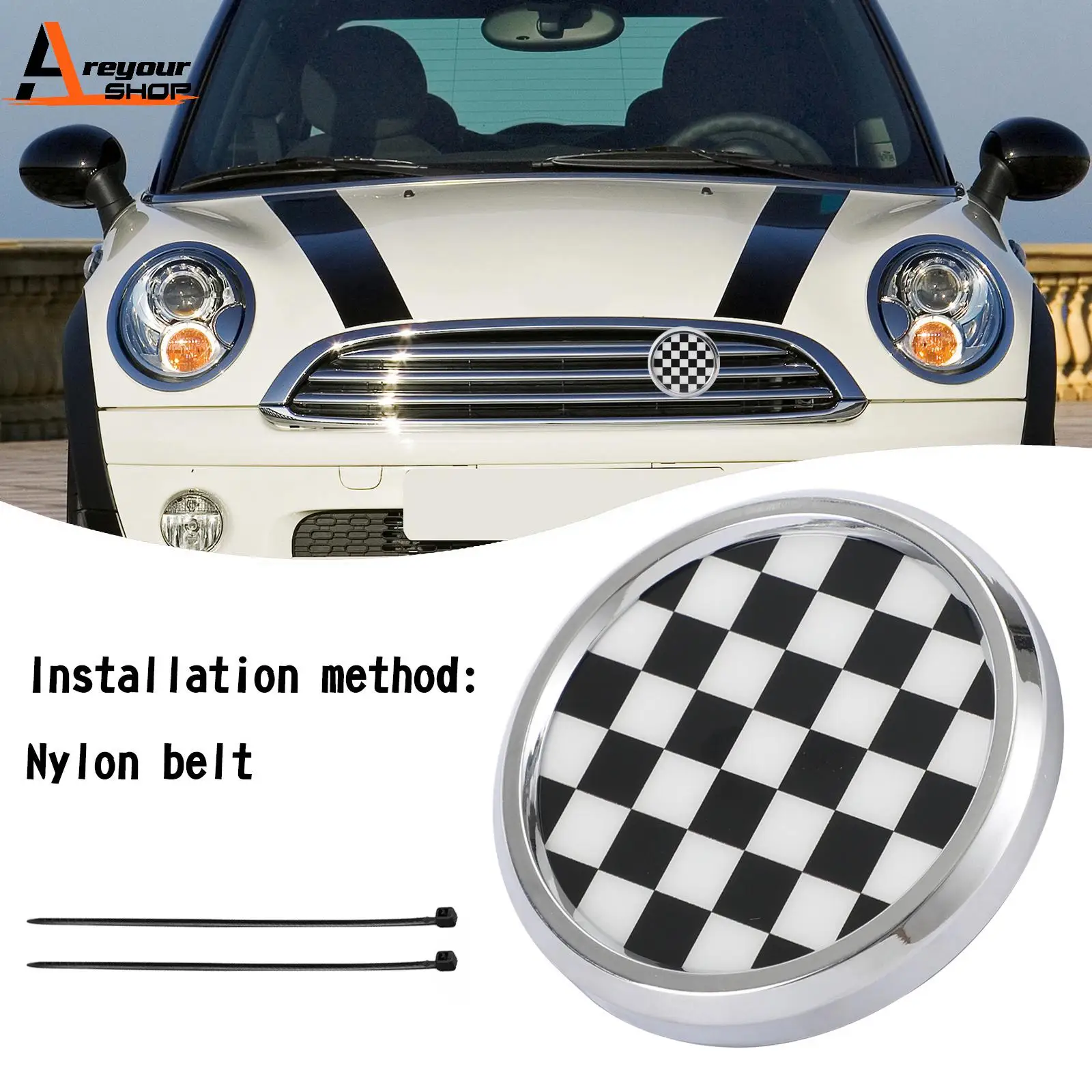 Areyourshop Grille Front Grill Emblem Badge for BMW MINI Cooper Checkerboard Black & White