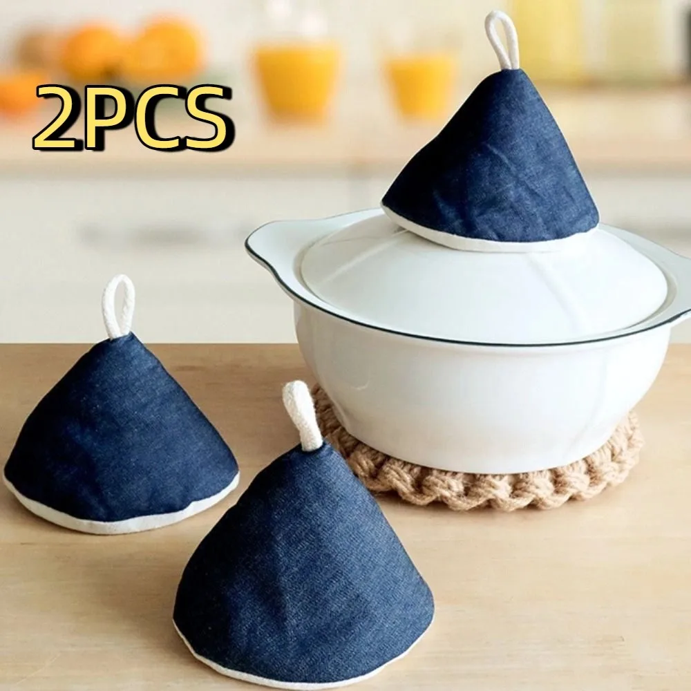 Gorro práctico de algodón antiescaldado para microondas, guantes con mango de olla lavables y seguros, forma triangular, Mini gorro esmaltado, 2 uds.