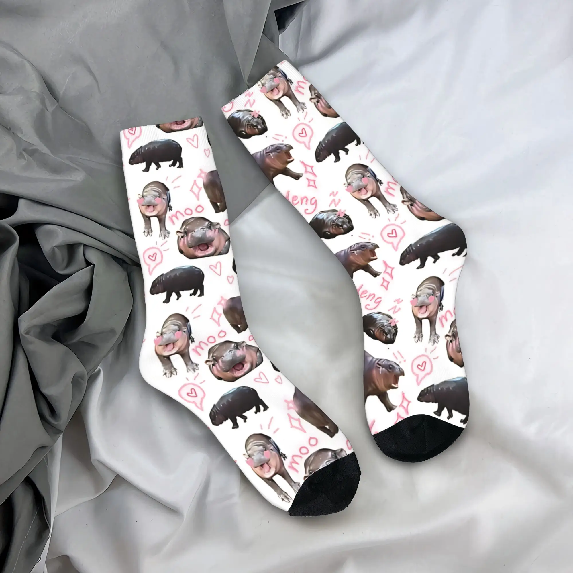Moo Deng Is So Cutie Socks  Graphic Stockings Anti Sweat Unisex Men Socks Comfortable Autumn Elegant Outdoor Socks