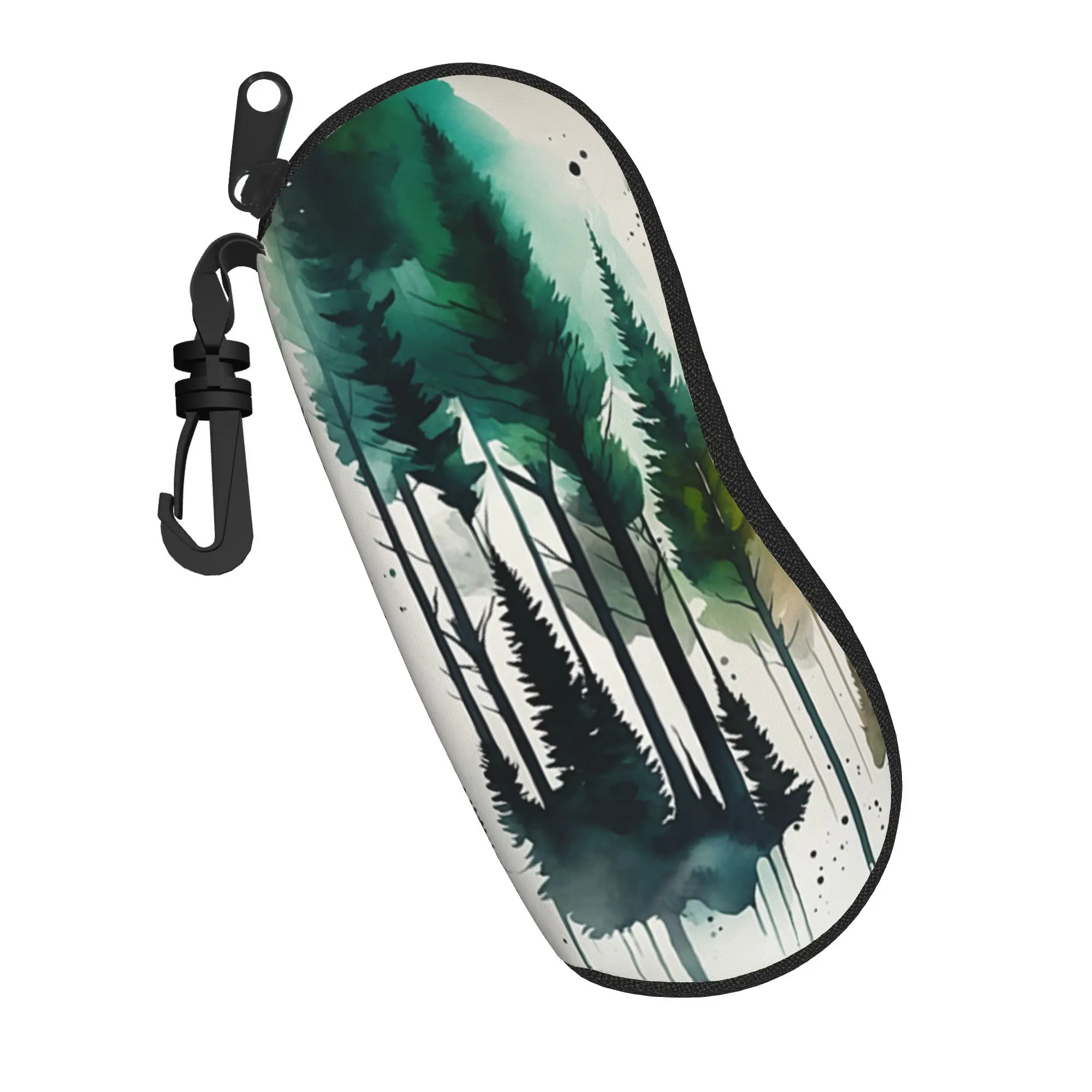 Watercolor Geometric Forest Glasses Case Gifts For Girls  Zipper  Glasses Storage Box Kawaii Eye Contacts Case