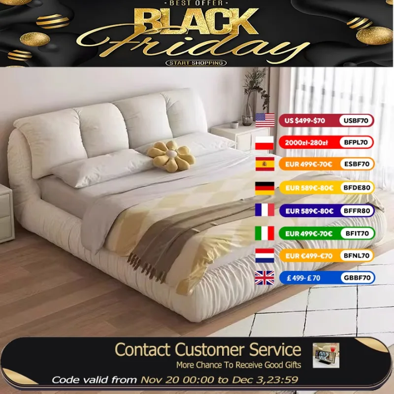 

Italian Designer Queen Bed Modern Backrest Fabric Adults Double Bedroom Beds King Size Storage Camas De Dormitorio Furniture