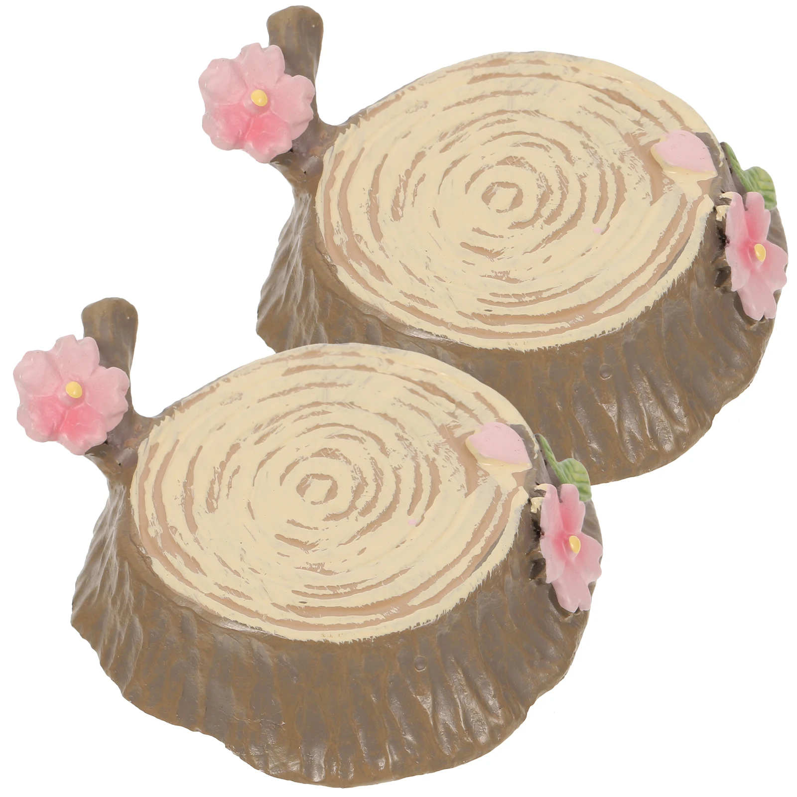 

2pcs Cherry Blossom Resin Stump Ornament Garden Yard Balcony Decor Miniature Tree Stake Bonsai Accessory Desktop Landscape