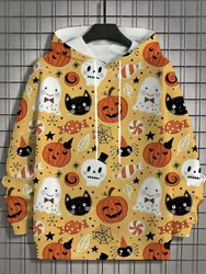 Halloween elements Men's Hoodie Cute Pumpkin Head Ghost 3D Women's Hooded Sweatshirt Pullover with Pocket Autumn Unisex Clothing