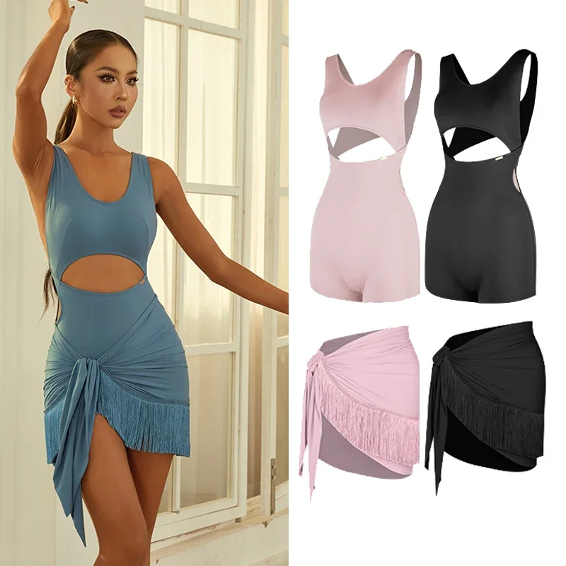 

Женское боди нестандартной формы без рукавов, юбка с бахромой, тренировочная танцевальная одежда, платье для румбы и самбы, одежда для латинских танцев ZYM