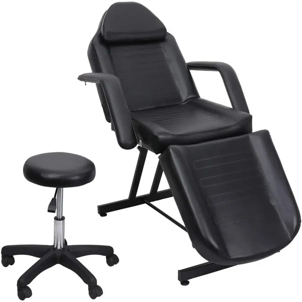 

Черное кресло для спа-процедур и татуировок из искусственной кожи с набором из 3 табуретов и массажным столом