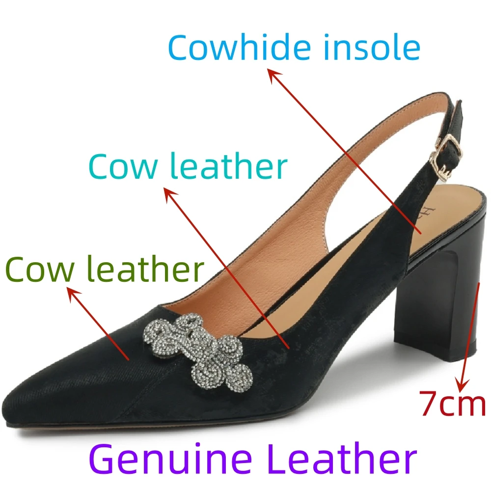 【JOCHEBED HU】New Style Brand Genuine Leather heels Soft Pumps for women shoes Retro fashion Buckle Lady Dress 34-42