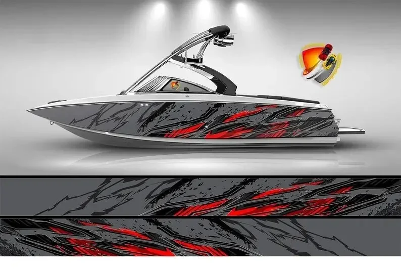 Dark Gray & Charcoal Fishbones Graphic Vinyl Boat Wrap Decal Fits any Boat