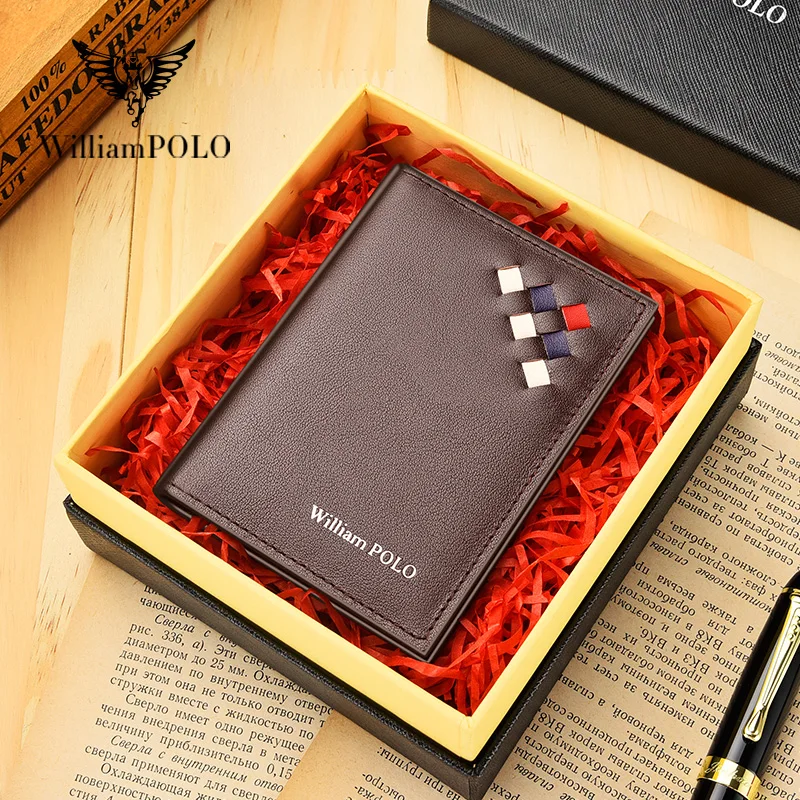 

WILLIAMPOLO Men's Wallet Genuine Leather Bank Card Holder Fashion Credential Holder Business Badge Card Holder Wallet Male