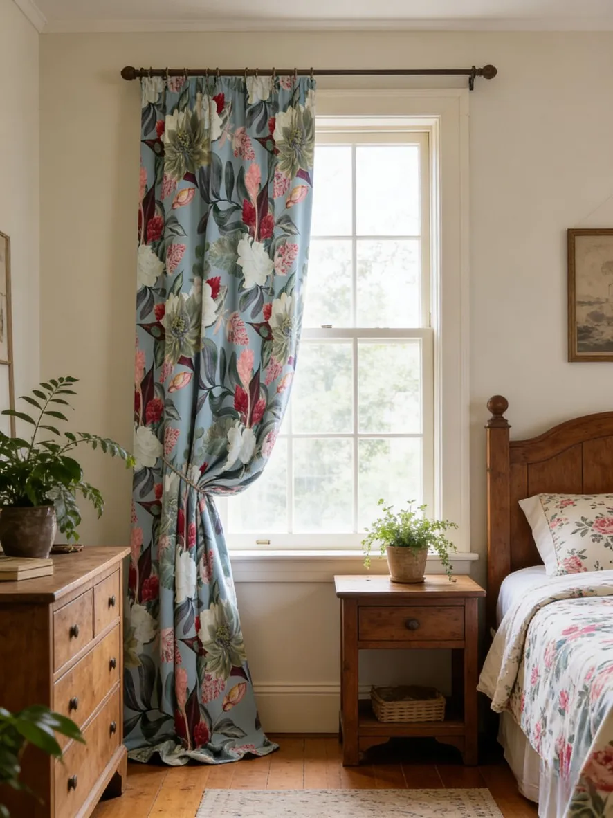 Retro American Pastoral Style Imitation Cotton Curtains for Living Room Linen Digital Printing Semi-blackout Bedroom