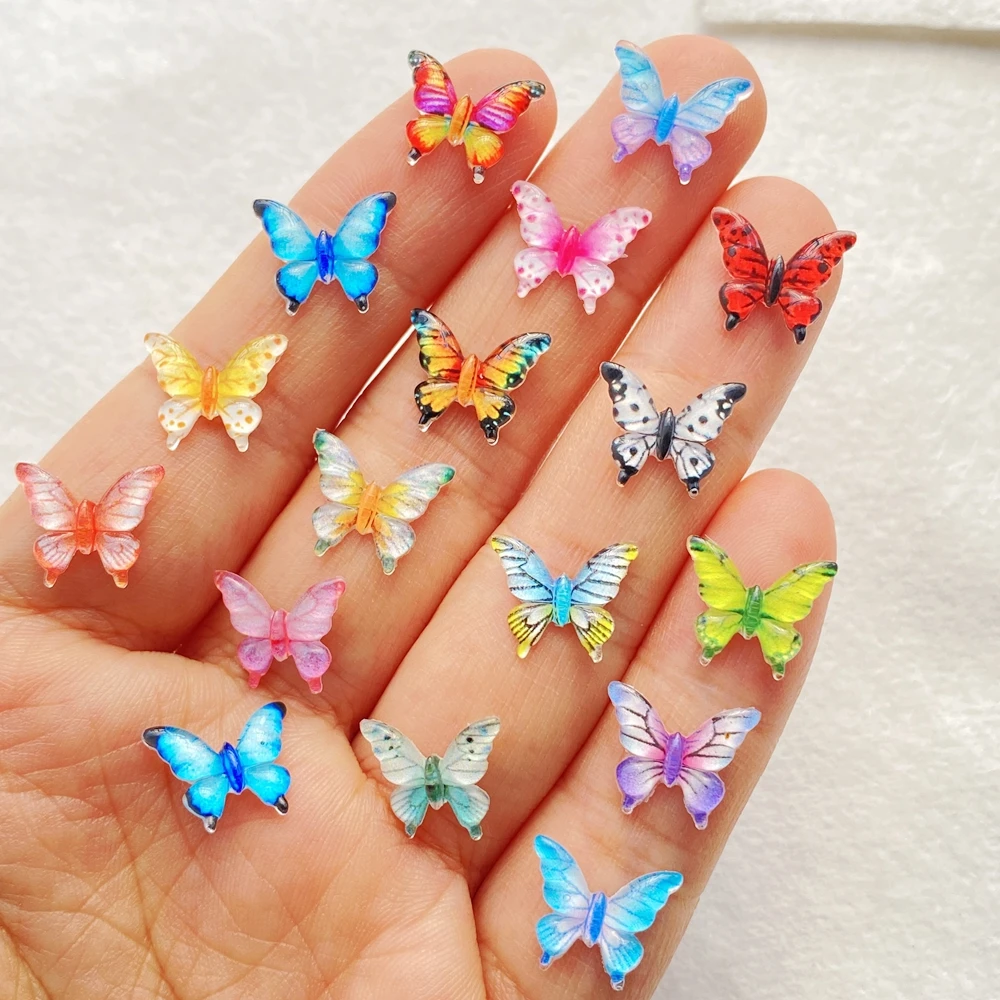 50Pcs Shiny Cute Mini Cartoon Colorful Butterflies Nail Art Resin Flat Back DIY Nail Art Appliques 3D Decorations Jewelry - Image 5