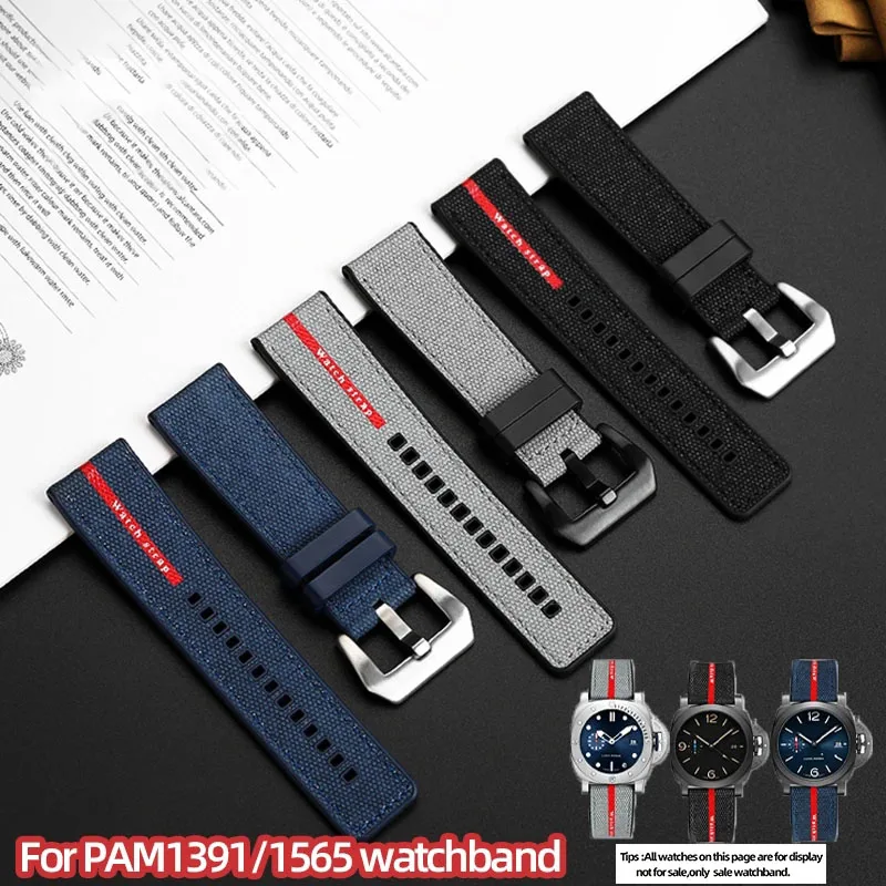 

Nylon Silicone Base Watch Strap For Panerai SUBMERSIBLE PAM1391/1565 Luna Rossa Watchband With 24mm Men‘s strap Black Grey Blue
