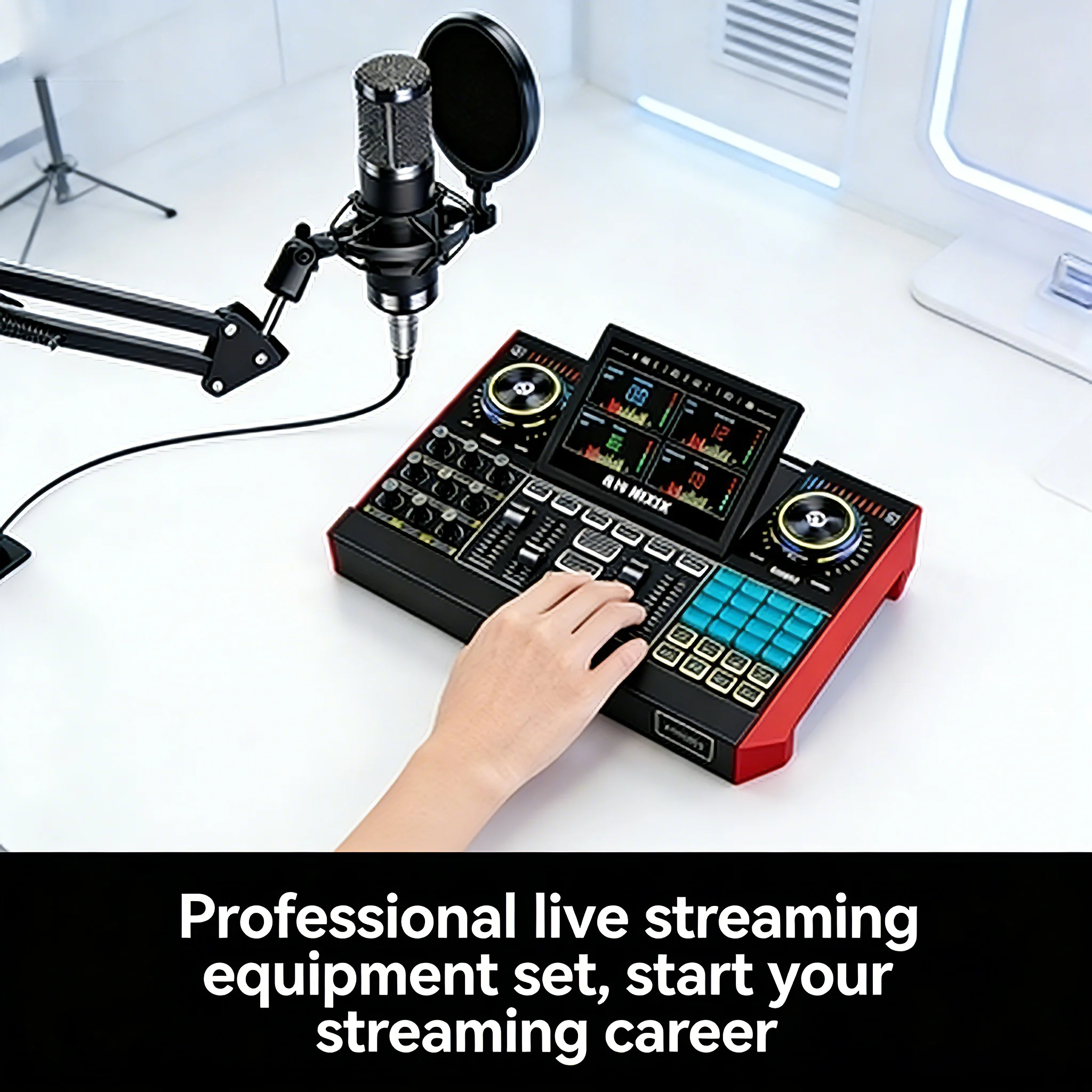 Professional Audio Mixer Sound Card & Microphone Set 12 Sound Effects for Streaming Podcasting Gaming Recording PC Phone