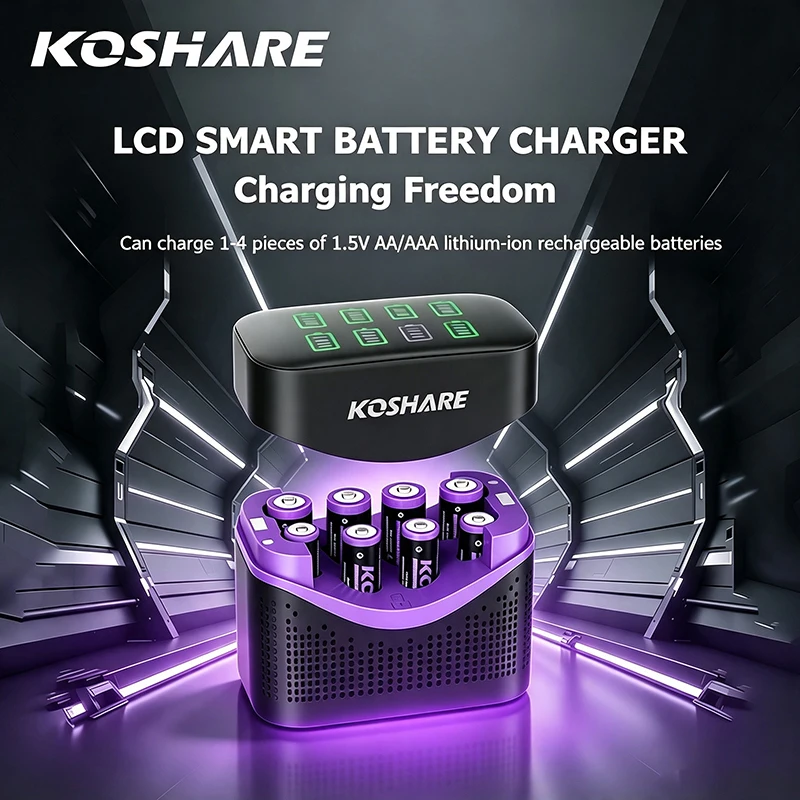 KOSHARE 1.5V Rechargeable Batteries AA AAA Lithium Battery 4255mWh 1100mWh  Constant Voltage Long-Lasting Battery Charger Set