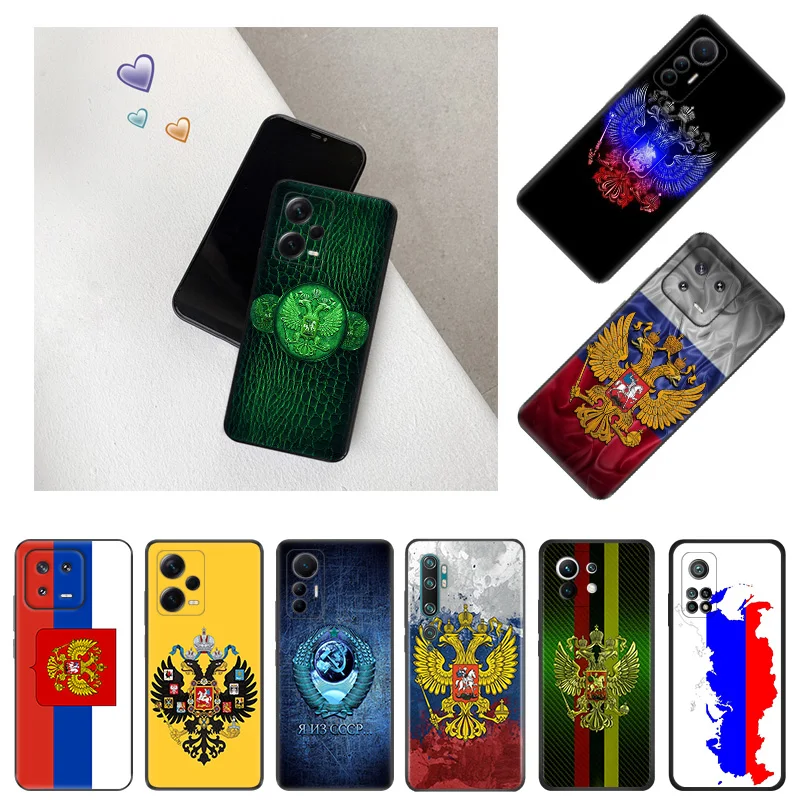 Luxury Russia Flag Phone Case for Xiaomi 12 Pro 12x 12t 13 Redmi Note13 13c 12s 12c Note12 Lite Soft Shell Black Cases Cover