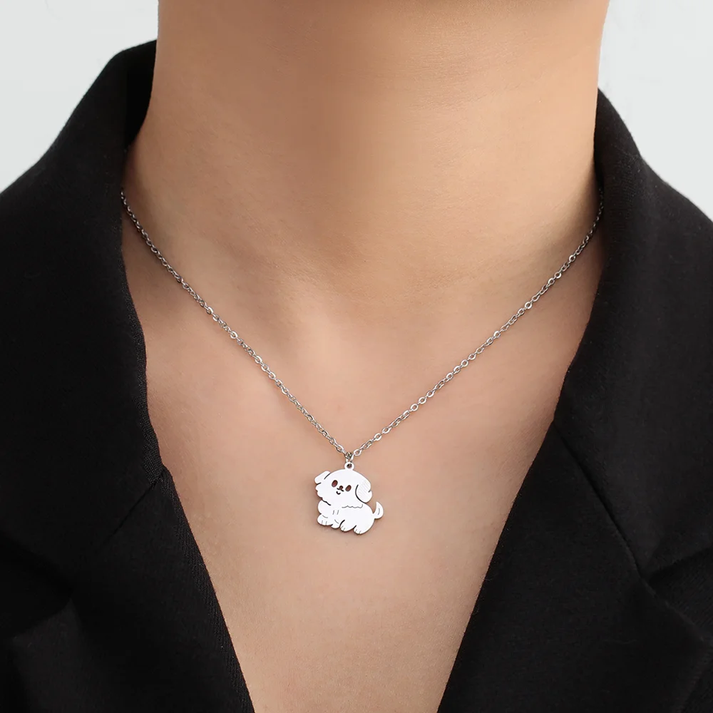 Cazador Cute Dog Puppy Pendant Necklace for Women Girls 2024 Stainless Steel Charm Necklace Wholesale Christmas Gift Jewelry