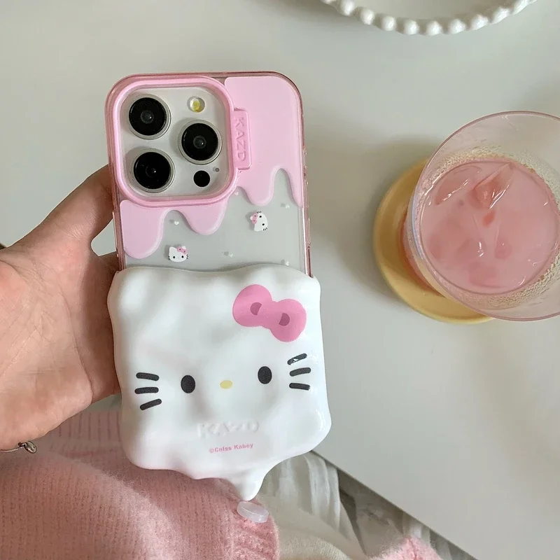 Cute Cartoon Sanrio Hello Kitty Ice cream Transparent Phone Case For iPhone 15 14 13 12  Pro Max Shockproof Soft TPU Cover