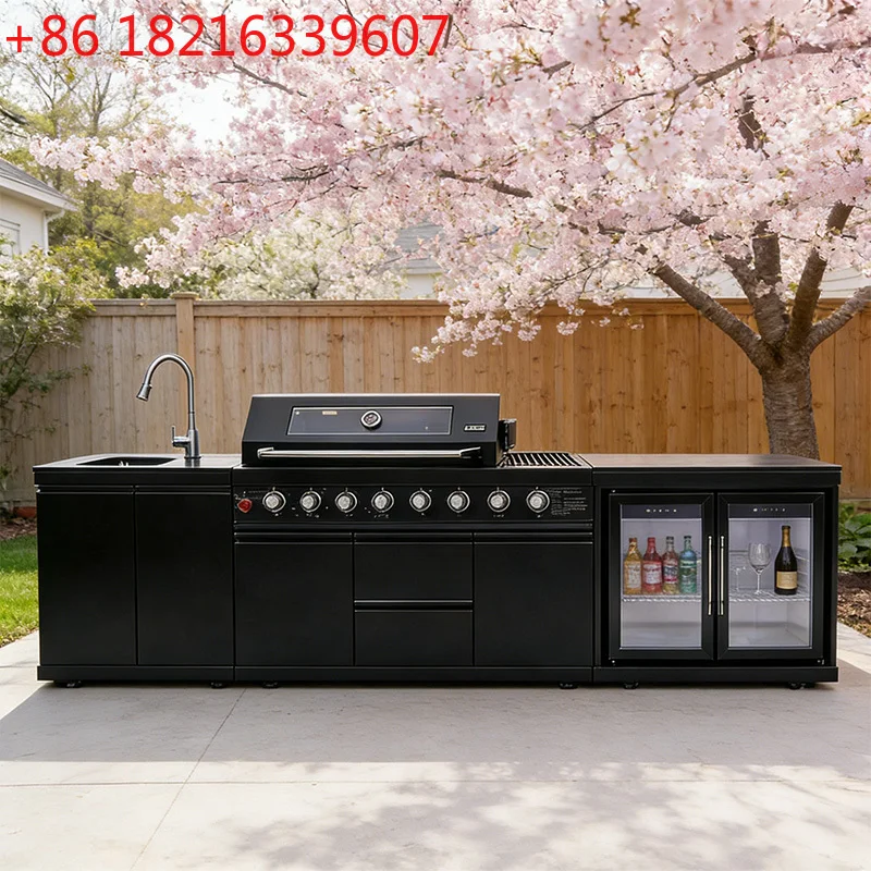 TAO Modern Modular Functional Stainless Steel Outdoor Kitchen Cabinets With Grill Cooktop Sink Fridge LED For Backyard Patio