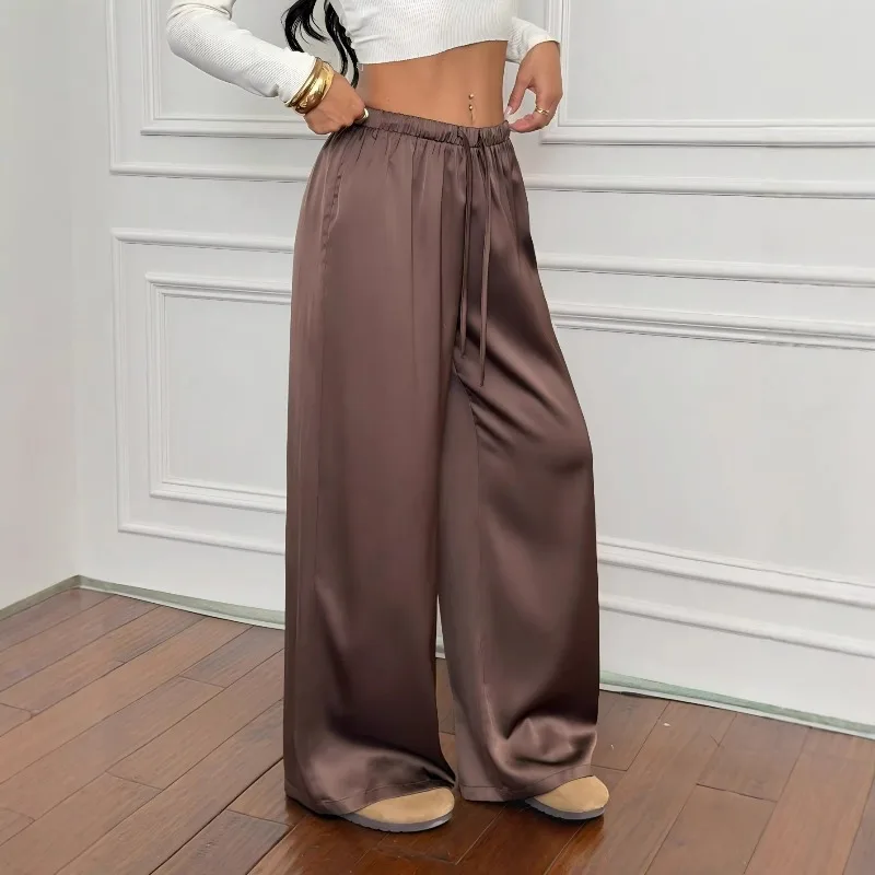 In-stock Spring/Summer Cross-border Women's Wear Satin High-waisted Slimming Loose Casual Fashionable Wide-leg Pants for Women
