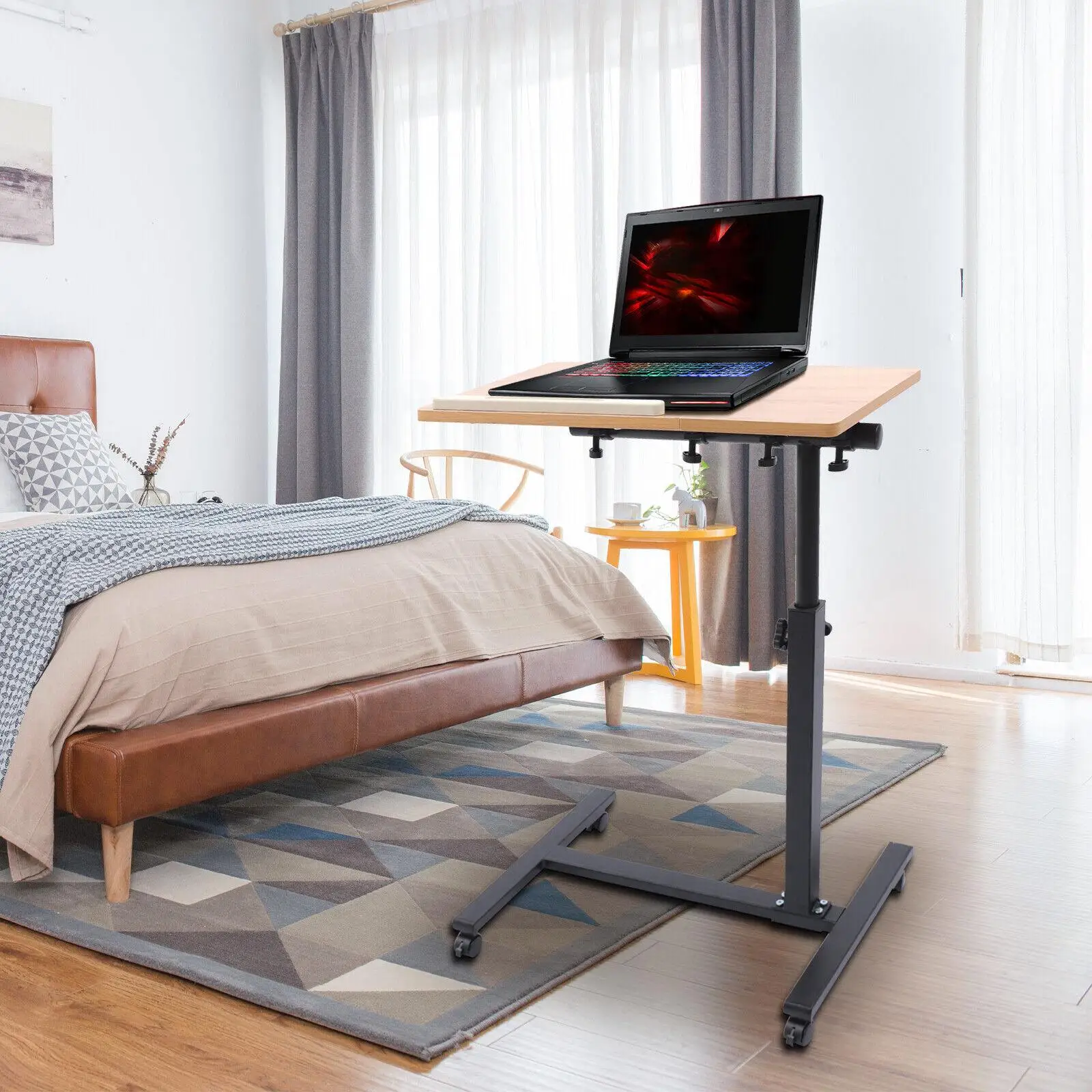 Laptop Desk Angle Height Adjustable Rolling Cart Over Bed Hospital Table Stand