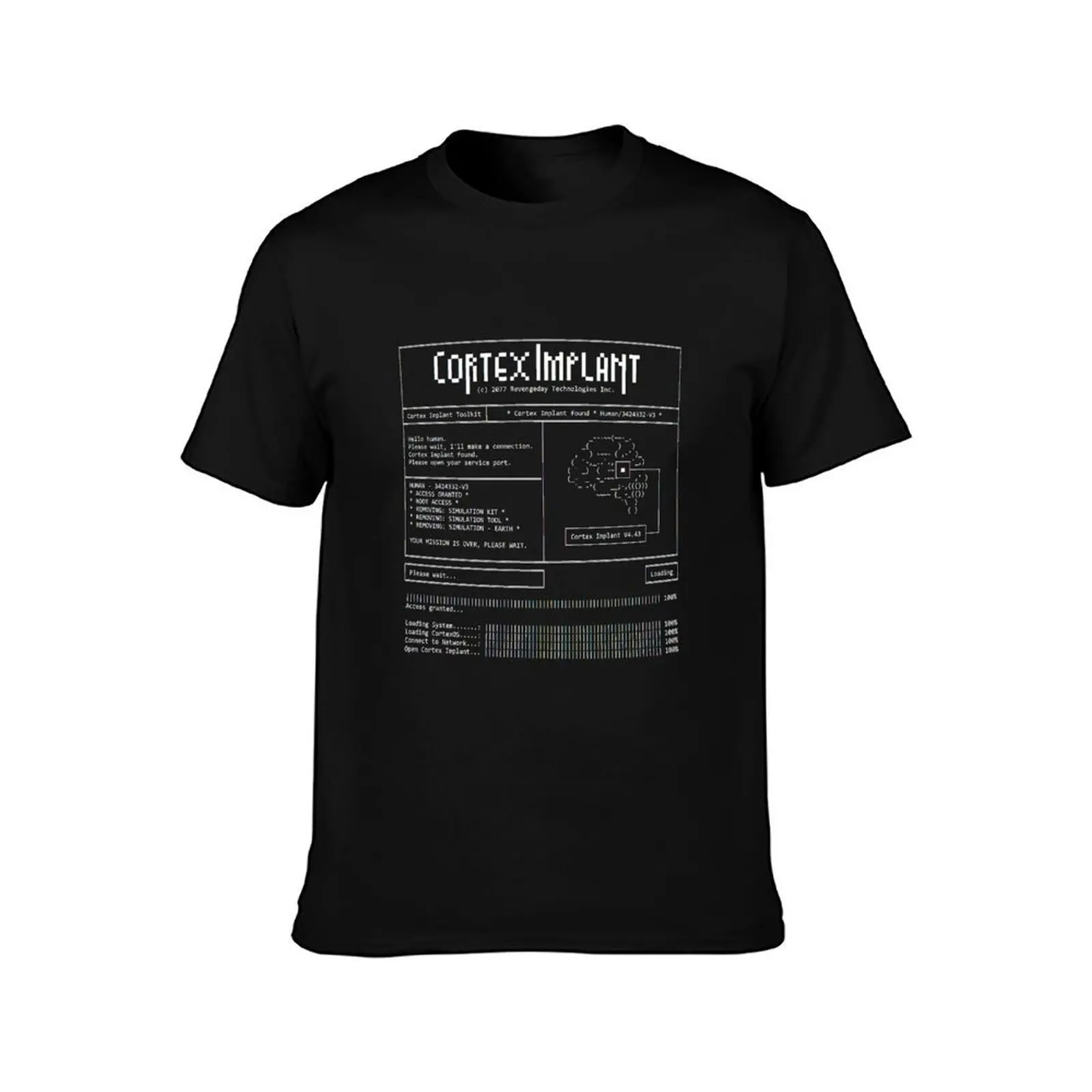 CORTEX IMPLANT T-Shirt, Summer Casual Cotton Tee, Oversized Streetwear Tops, Vintage Graphic Print, Loose Fit Short Sleeve
