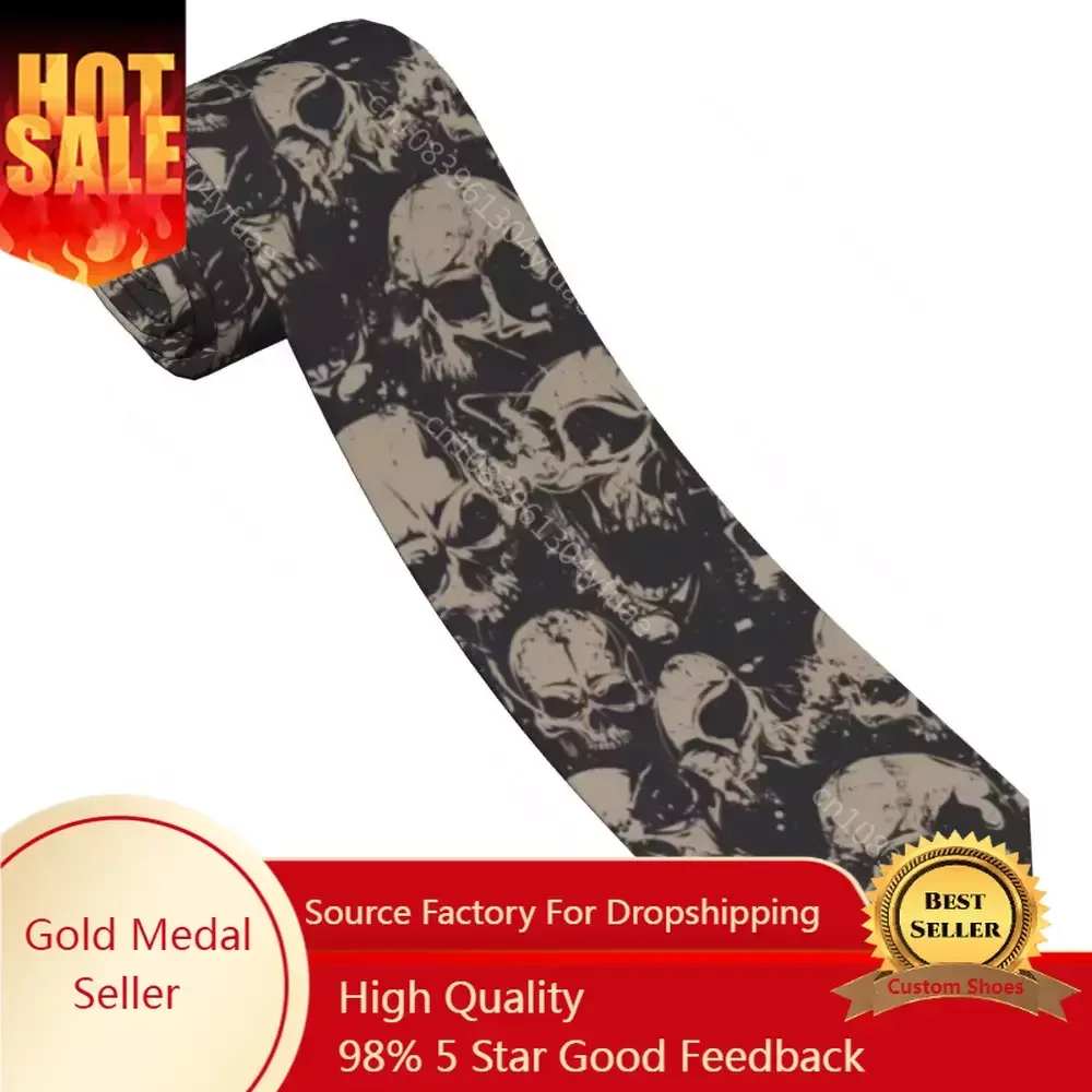 

Grunge Pattern With Skulls Rock Neckties Fashion Polyester 8 cm Classic Neck Ties for Mens Daily Wear Wedding Office