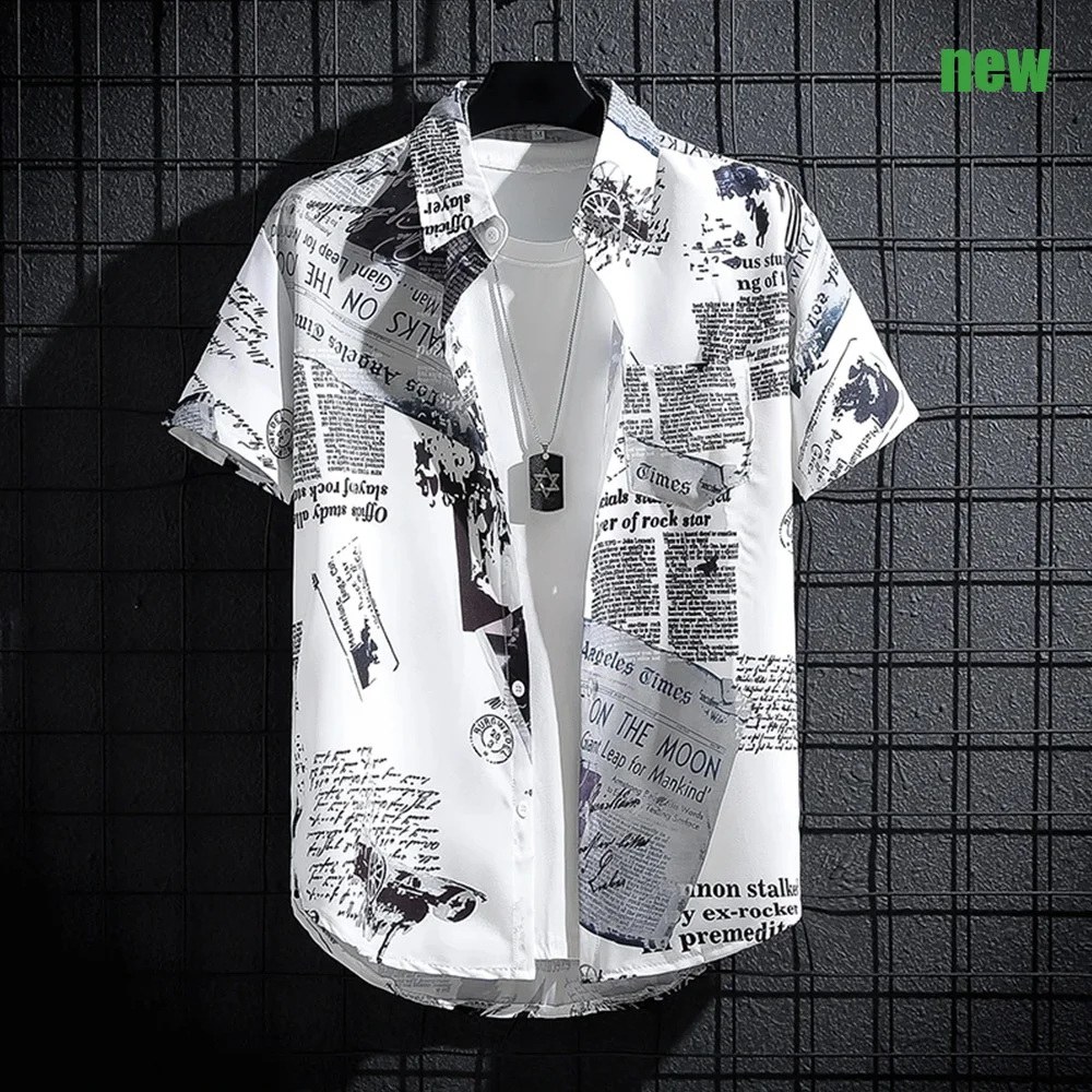 2024 Men's printed shirt Seaside holiday casual top large size beach wear fashion casual shirt short sleeve men