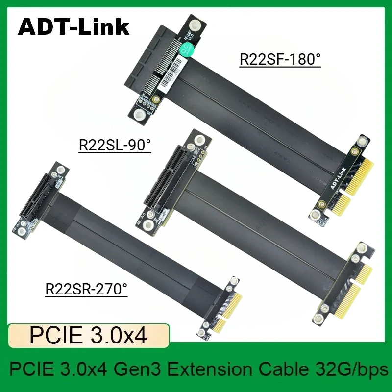 

PCIe 3.0 X4 ADT-Link PCI Express 3.0 X4 Удлинительный кабель Вертикальный 90 ° 180 270-градусный графический твердотельный накопитель NVMe для материнской платы ПК, 4 удлинителя