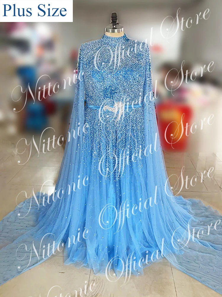 Prom Dresses For Woman Luxury Crystal High Neck Floor-Length Court Train with Belt Formal Occasion Party Evening Elegant 2023