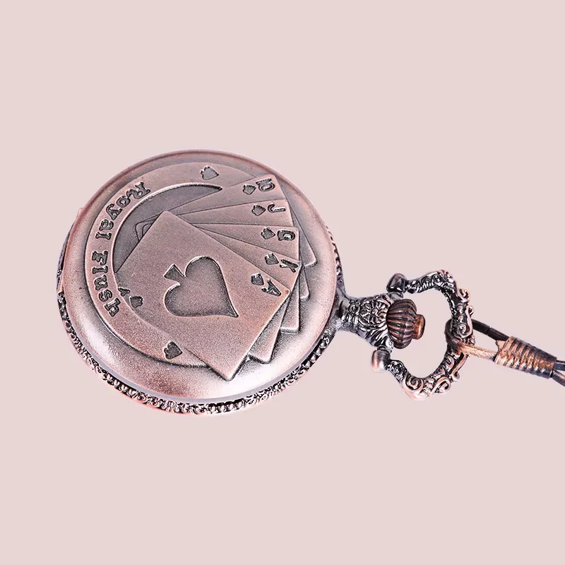 9056New large size fine chain ancient red personality flip cover pocket watch case embossed playing card creative pattern