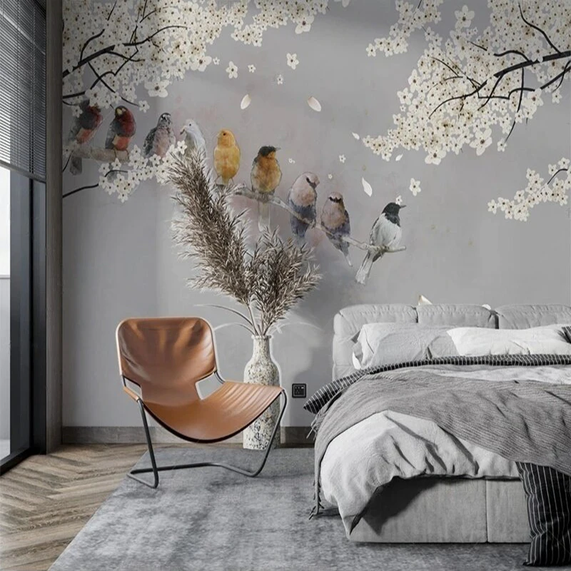 Simple and fresh American-style hand-painted flower and bird living room decoration pictures luxurious home bedroom background