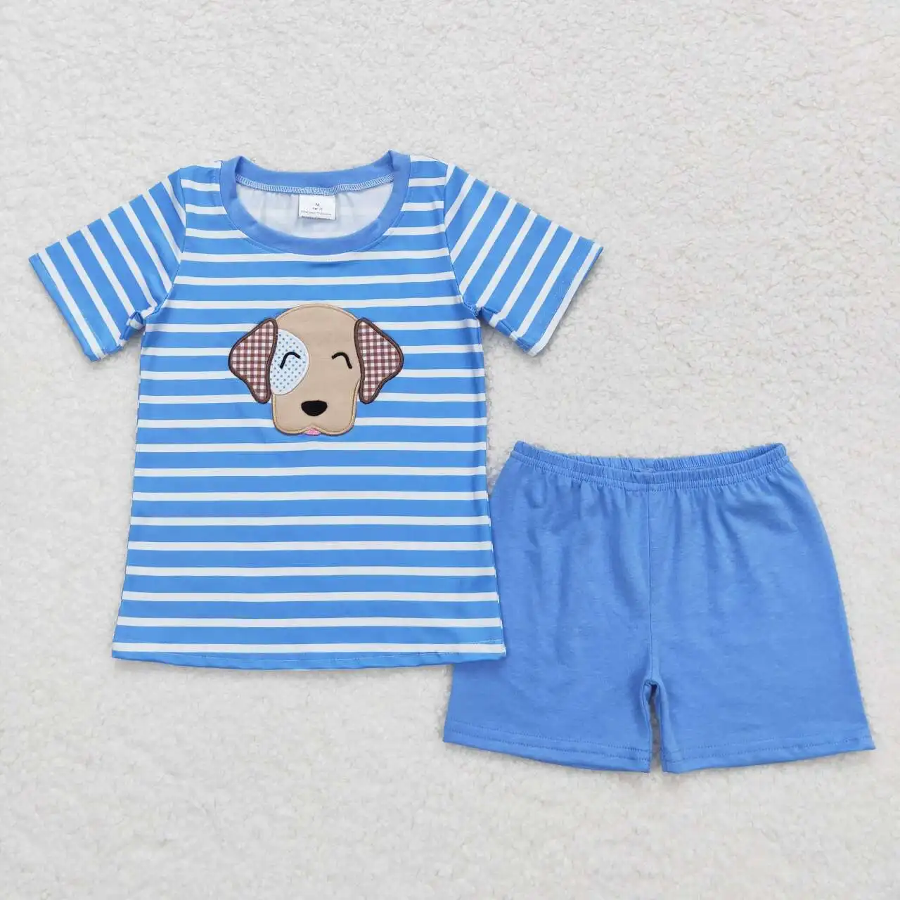 

New arrivals RTS blue dog embroidery outfit toddler boy summer outfits children shorts suits baby boy boutique clothes